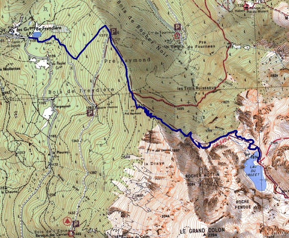 Carte pour se rendre au lac du Crozet. De Domène à Freydières, puis facile d'accès et très beau.
